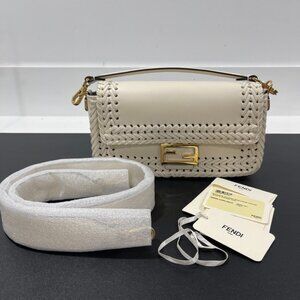Fendi Salleria Braided Vitello King Ceylon Woven Baguette in White Ice (JB1296)
